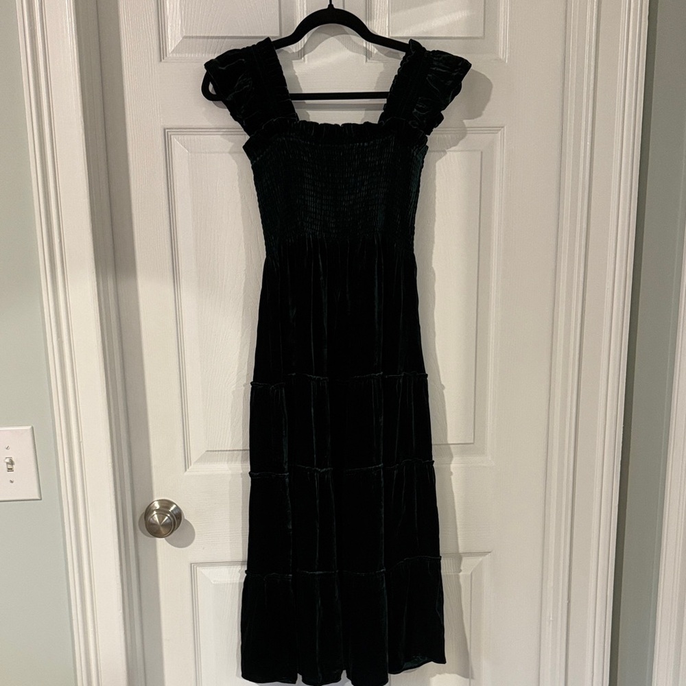 Hill House Dark Green Velvet Midi Dress